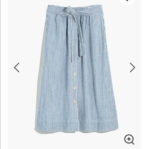 Madewell Tie & Button Front Midi Skirt in Stripe